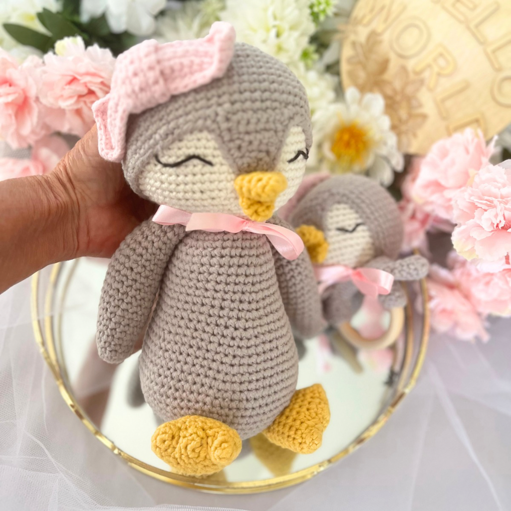 Handmade Crochet Penguin Baby Gift Set | Crochet Penguin Soft Toy