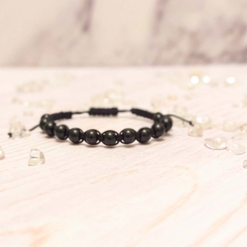 Womans black obsidian bracelet - Modern November birthstone - Shamballa style - adjustable