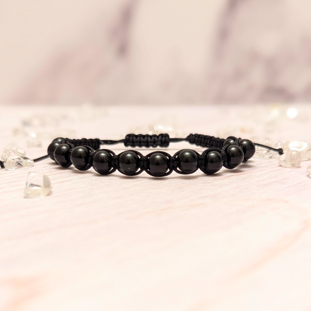 Womans black obsidian bracelet - Modern November birthstone - Shamballa style - adjustable
