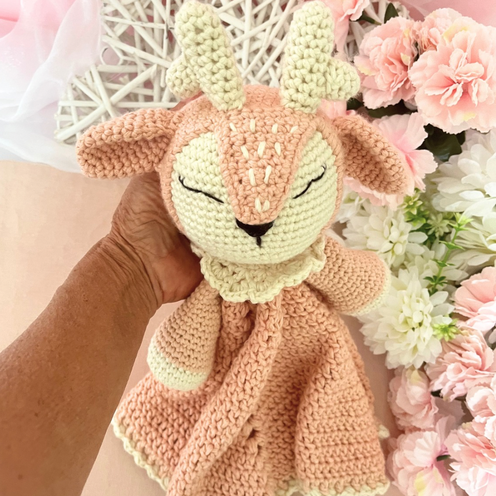 Crochet Fawn Snuggler And Fawn Grasping Toy Baby Gift Set