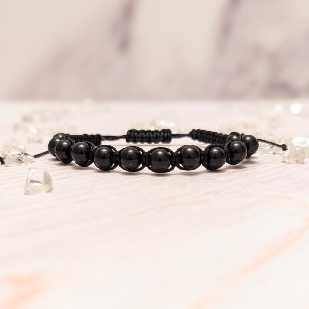 Womans black obsidian bracelet - Modern November birthstone - Shamballa style - adjustable