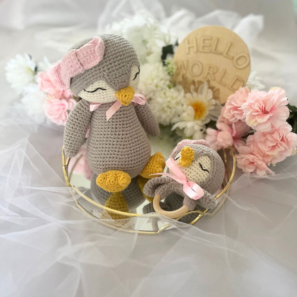 Handmade Crochet Penguin Baby Gift Set | Crochet Penguin Soft Toy