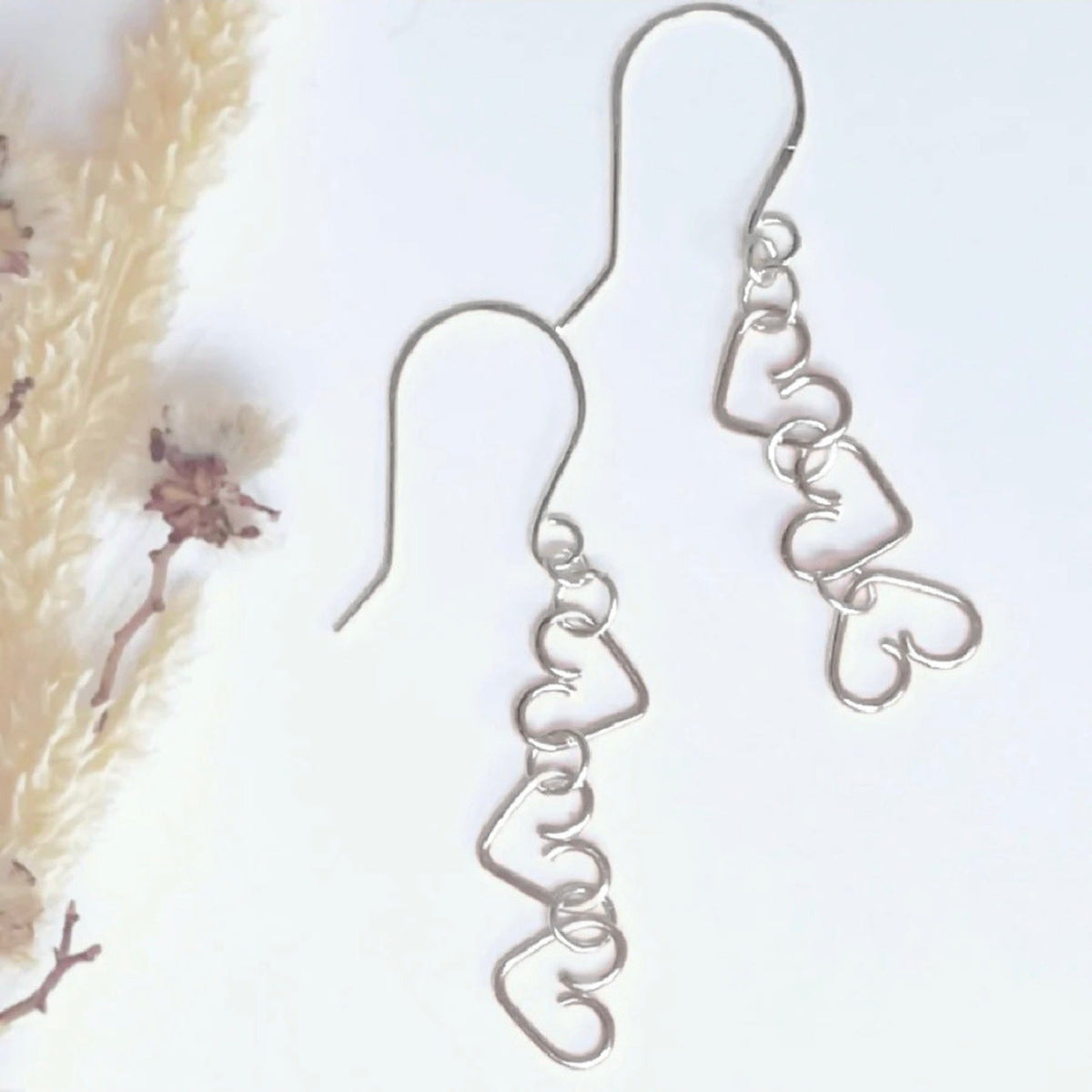 Chain of Hearts dangle earrings  | Sterling silver or Gold-filled | Birthday Valentine Anniversary gift