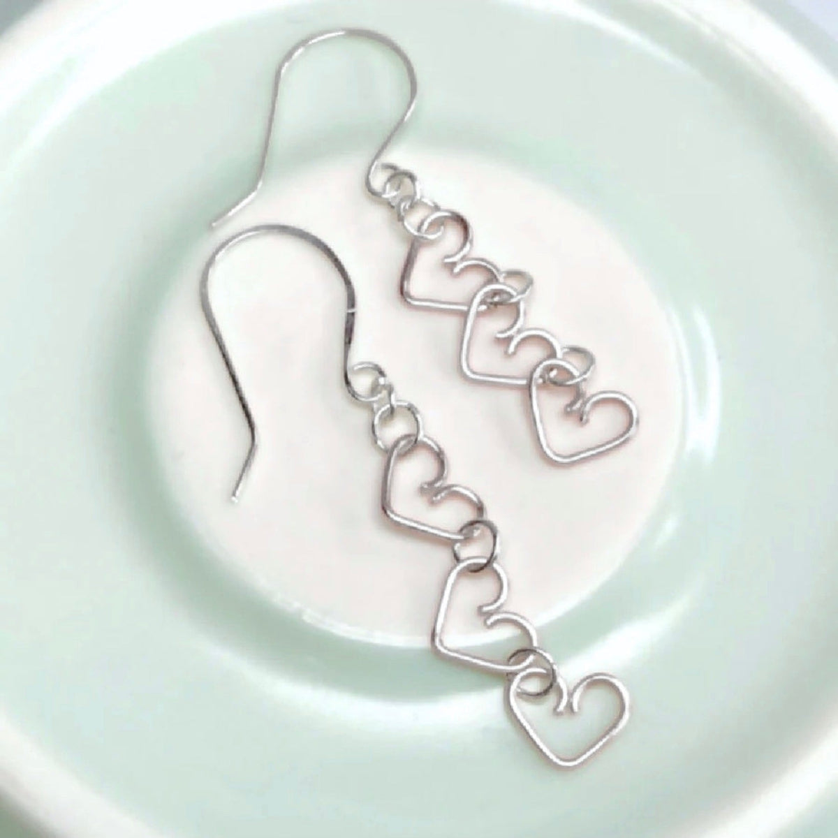Chain of Hearts dangle earrings  | Sterling silver or Gold-filled | Birthday Valentine Anniversary gift