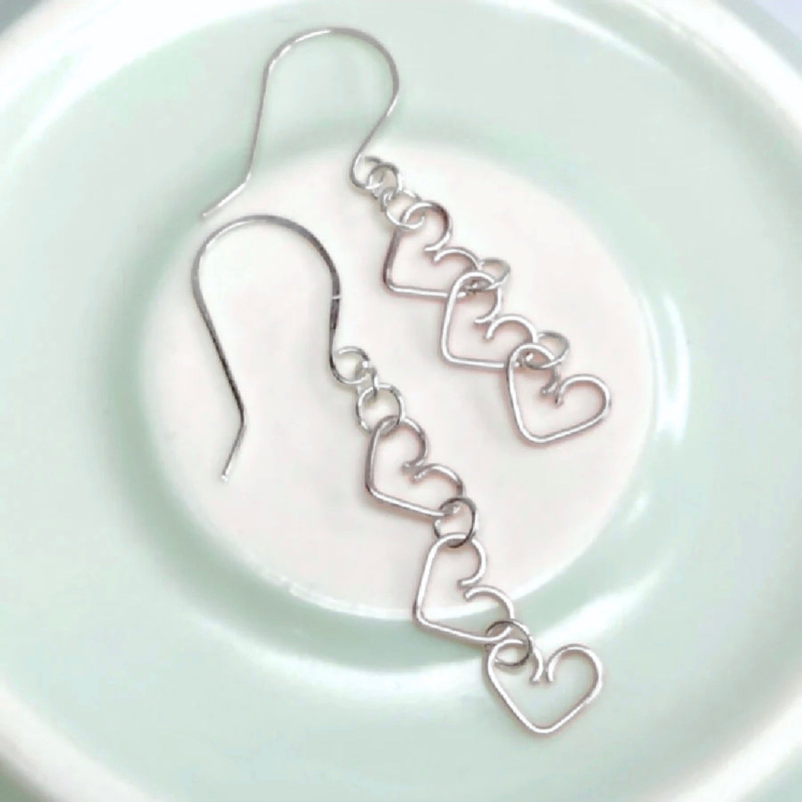 Chain of Hearts silver dangle earrings | Sterling silver | Anniversary gift