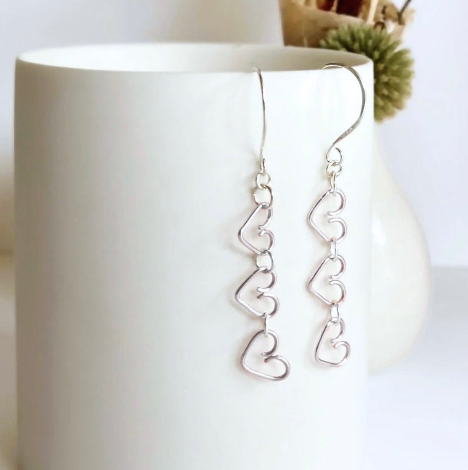 Chain of Hearts silver dangle earrings | Sterling silver | Anniversary gift