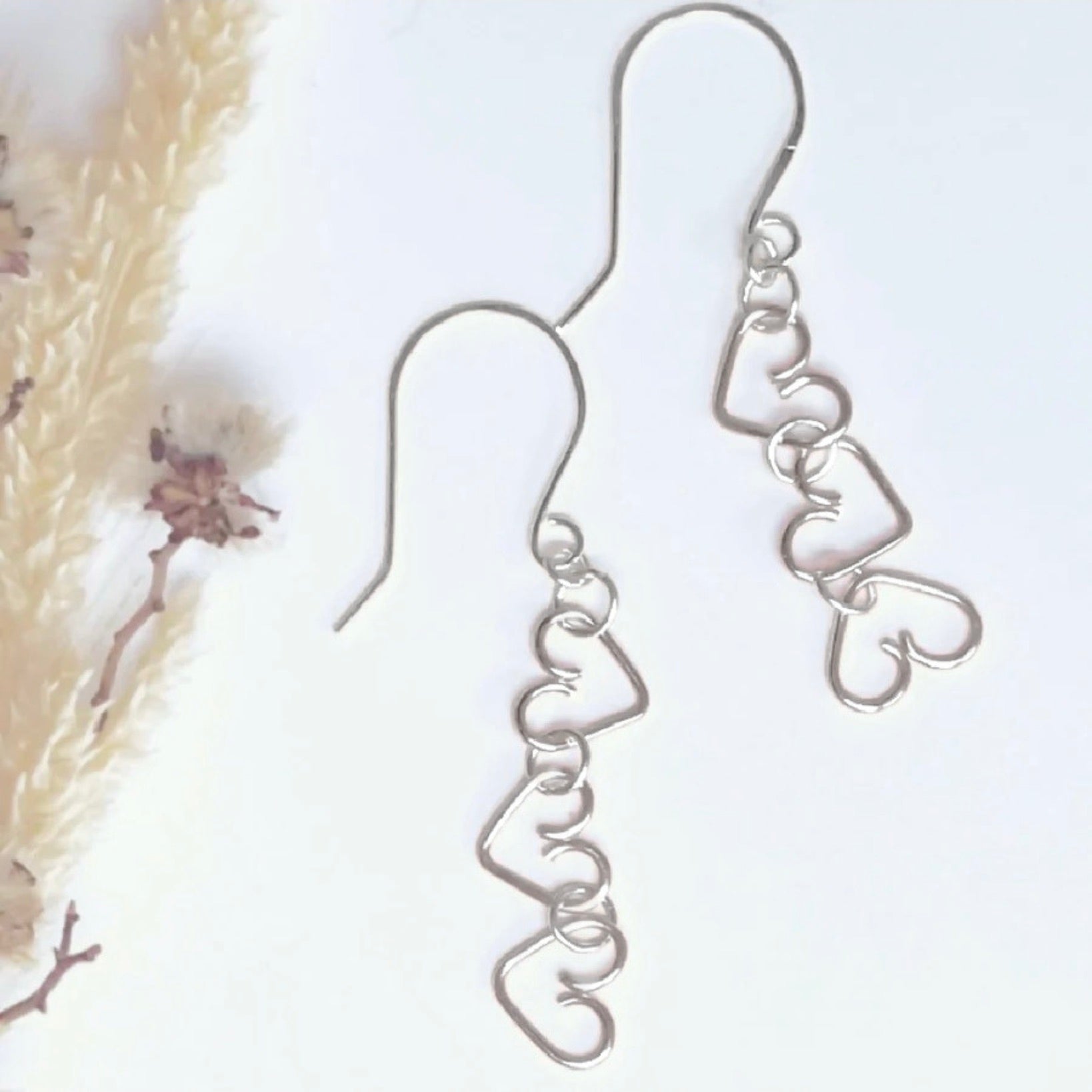 Chain of Hearts silver dangle earrings | Sterling silver | Anniversary gift