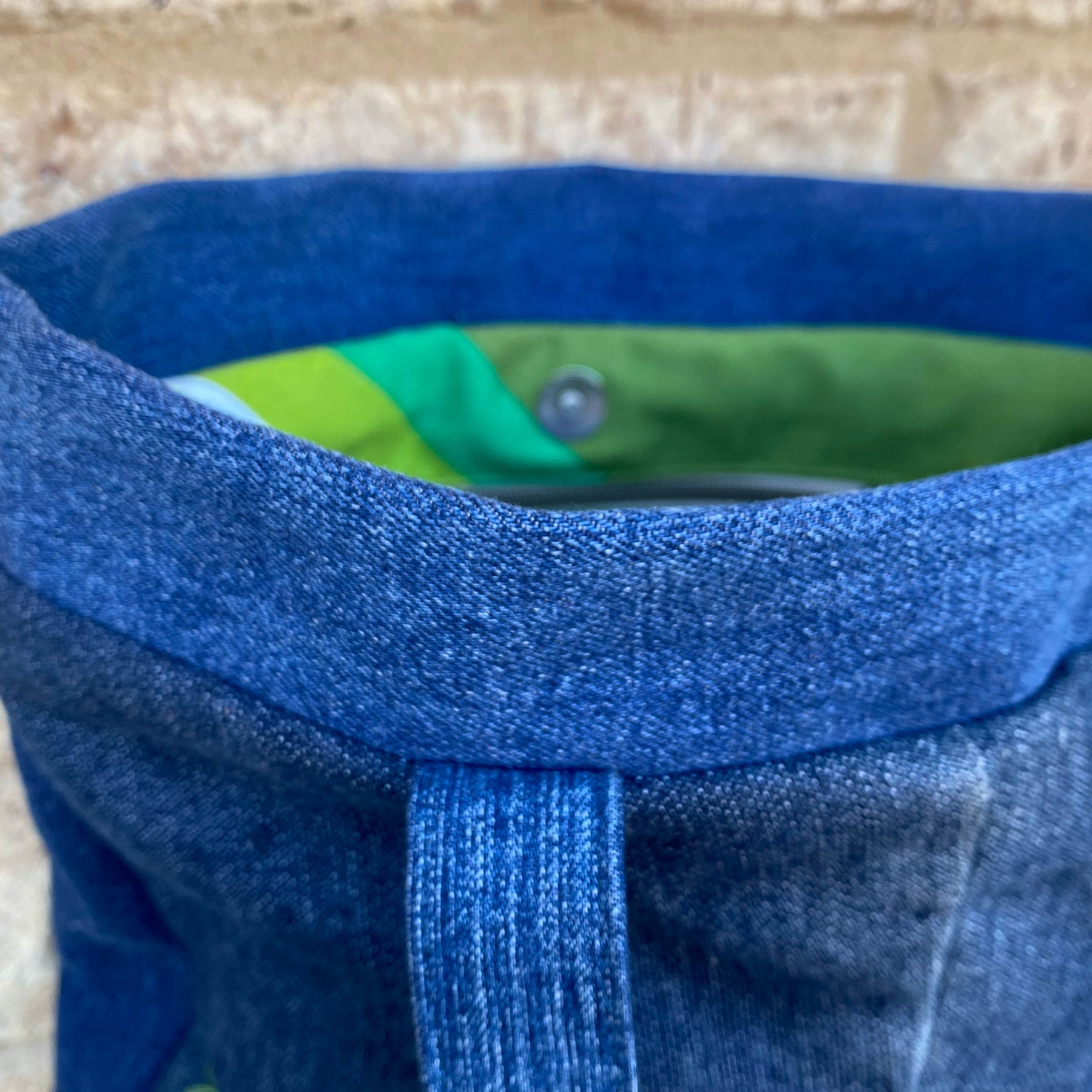 Handmade Tote Bag Upcycled Vintage Retro - Green Stitch Denim