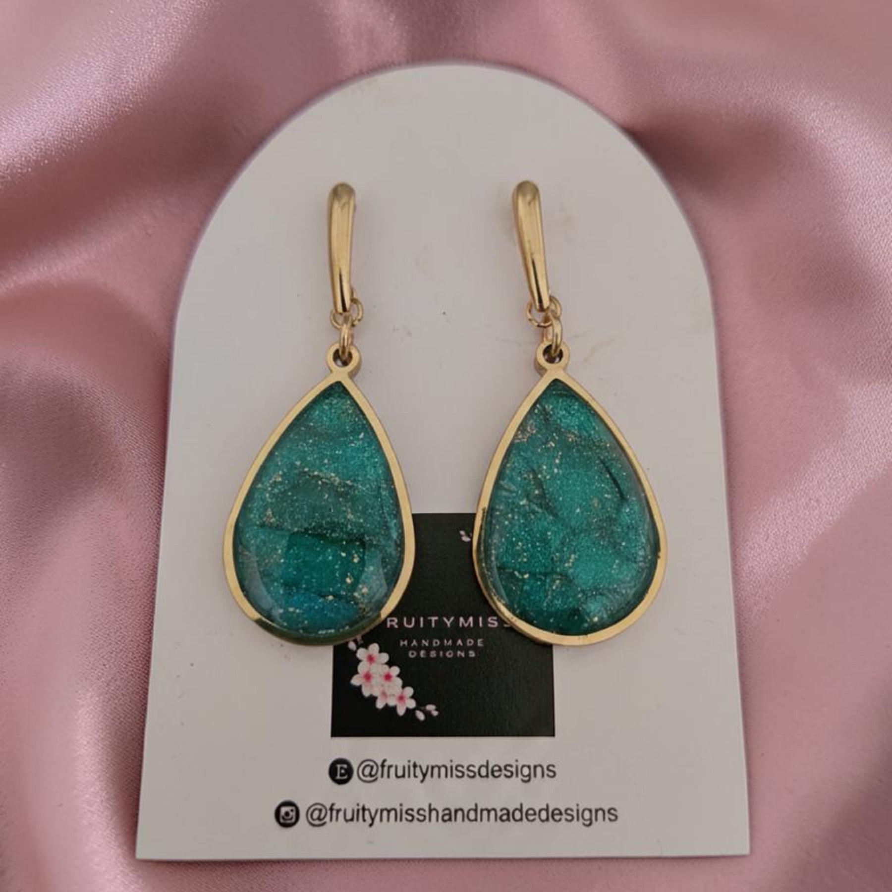 Teardrop Polymer Clay Earrings - Emerald Sea Green
