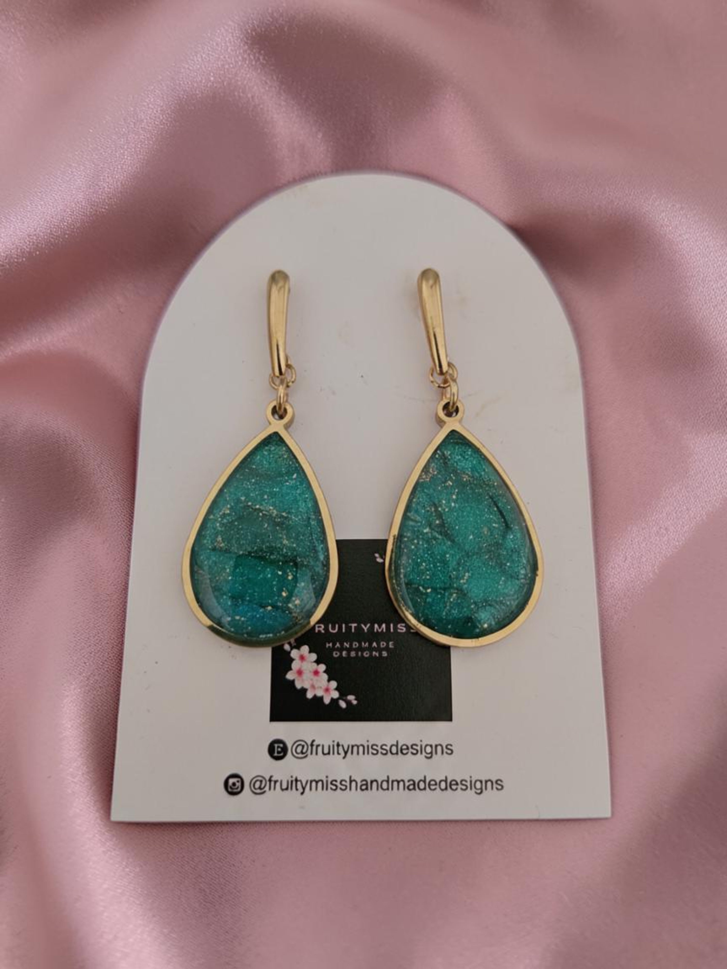 Teardrop Polymer Clay Earrings - Emerald Sea Green