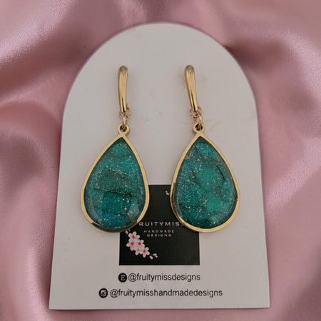 Teardrop Polymer Clay Earrings - Emerald Sea Green