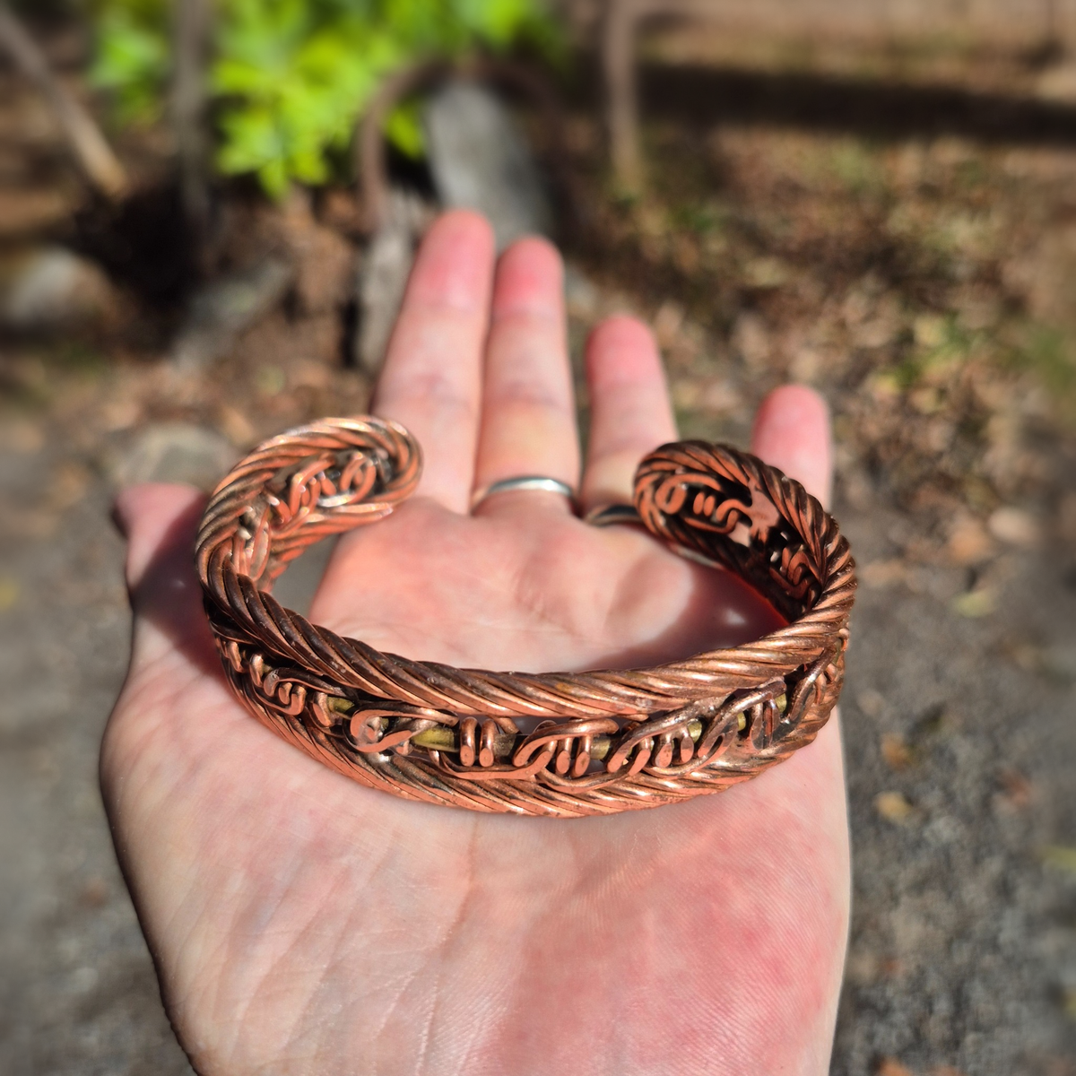 Handmade Layered Braided Copper Cuff Bracelet B027