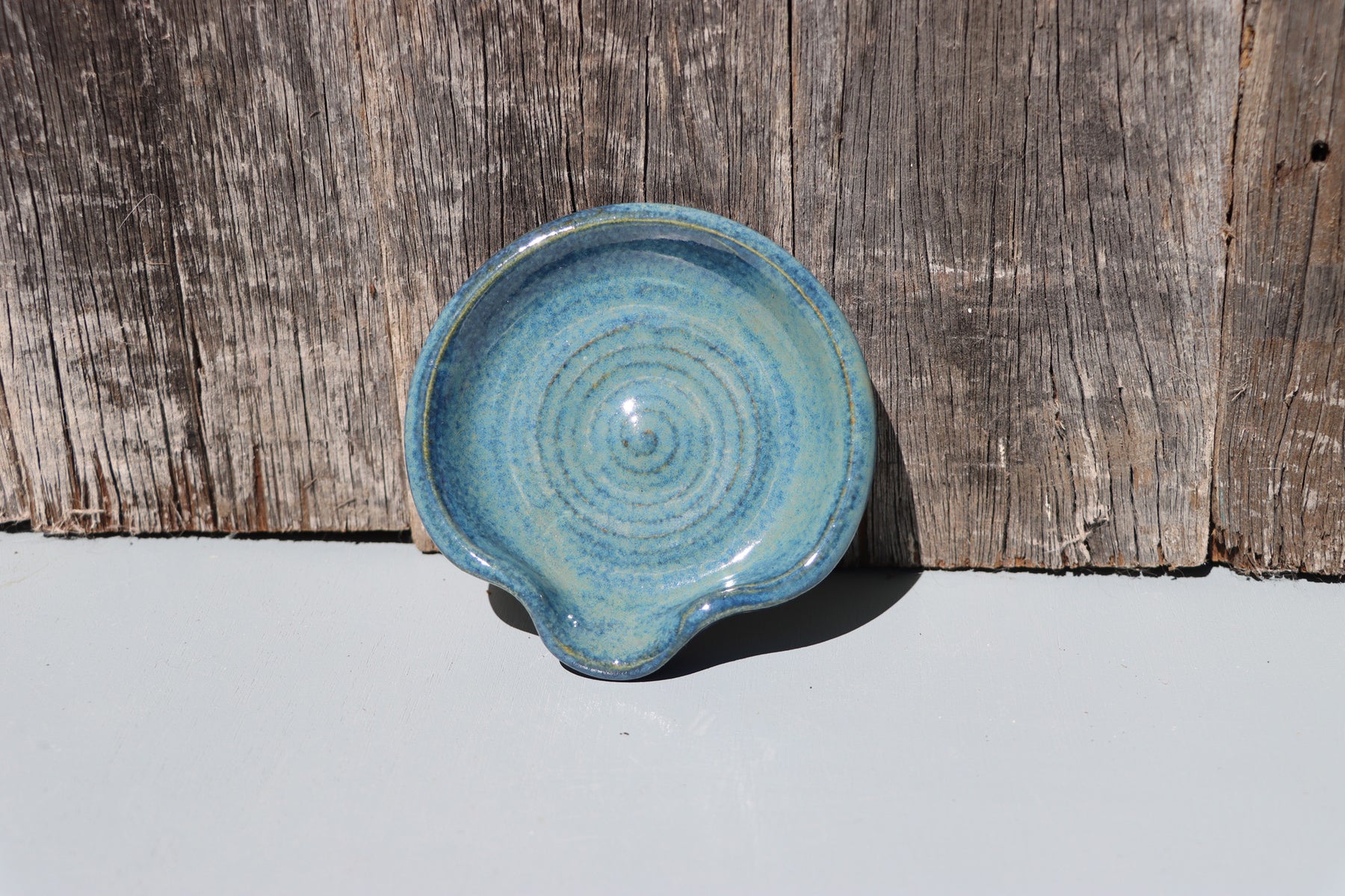 Stoneware Spoon Rest: Speckled blue green