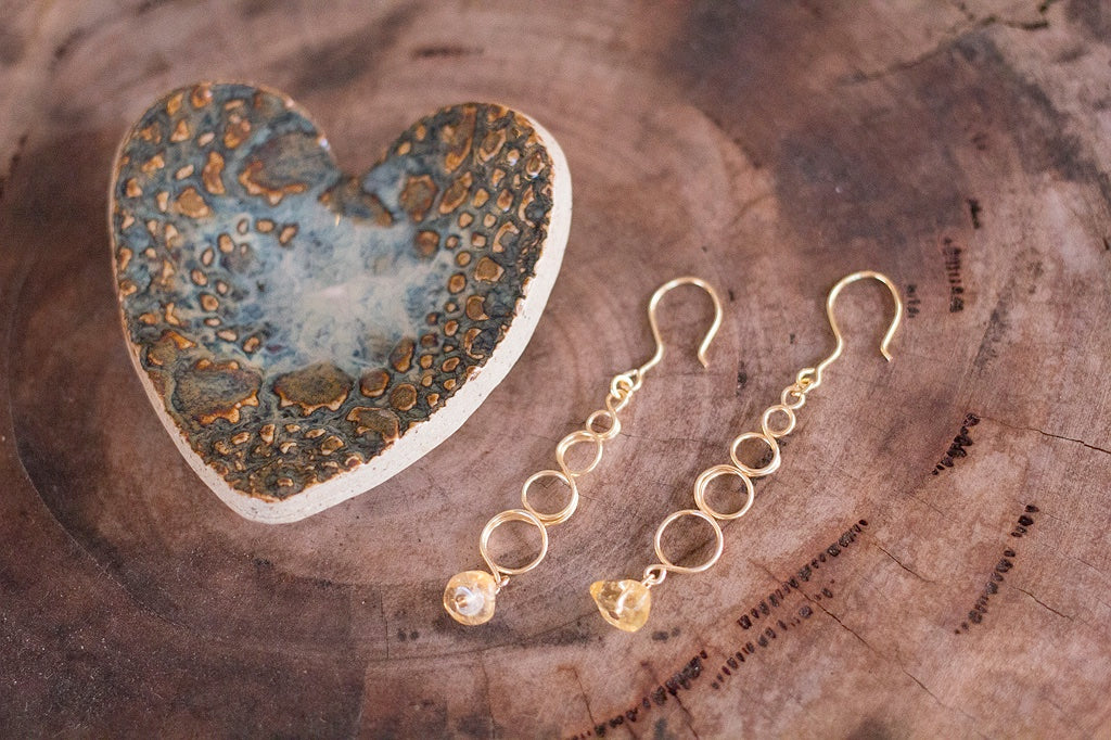 Natural Citrine Gemstone Gold Looped Earrings | Crystal Jewellery