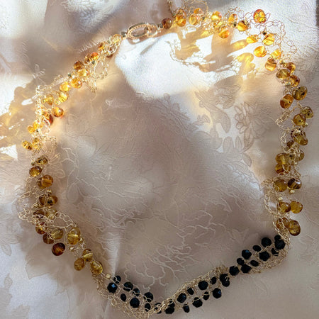 “Sunflower” Necklace — Amber & Black Onyx