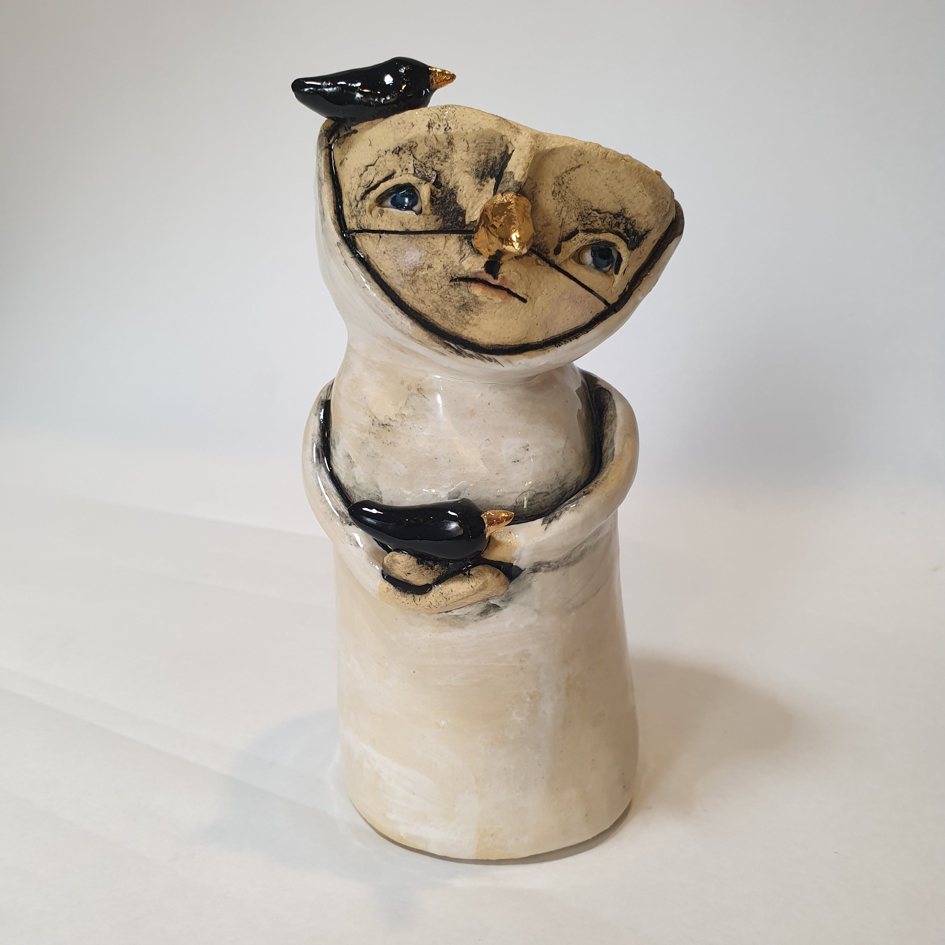 clay sculpture birds, candlestick