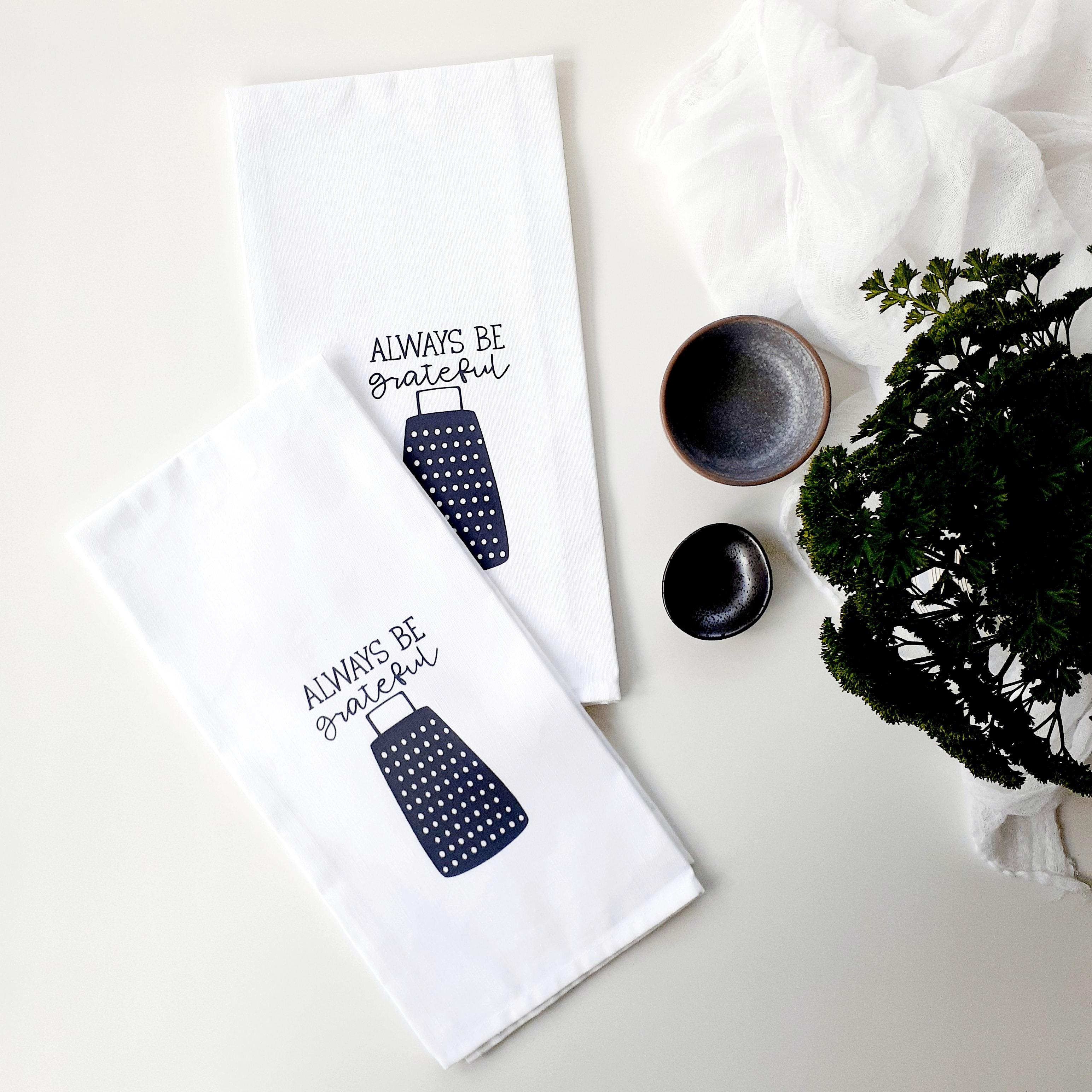 Gratitude Tea Towel, Always Be Grateful, Scripture Kitchen Decor, Linen, Cotton, Faith Gift