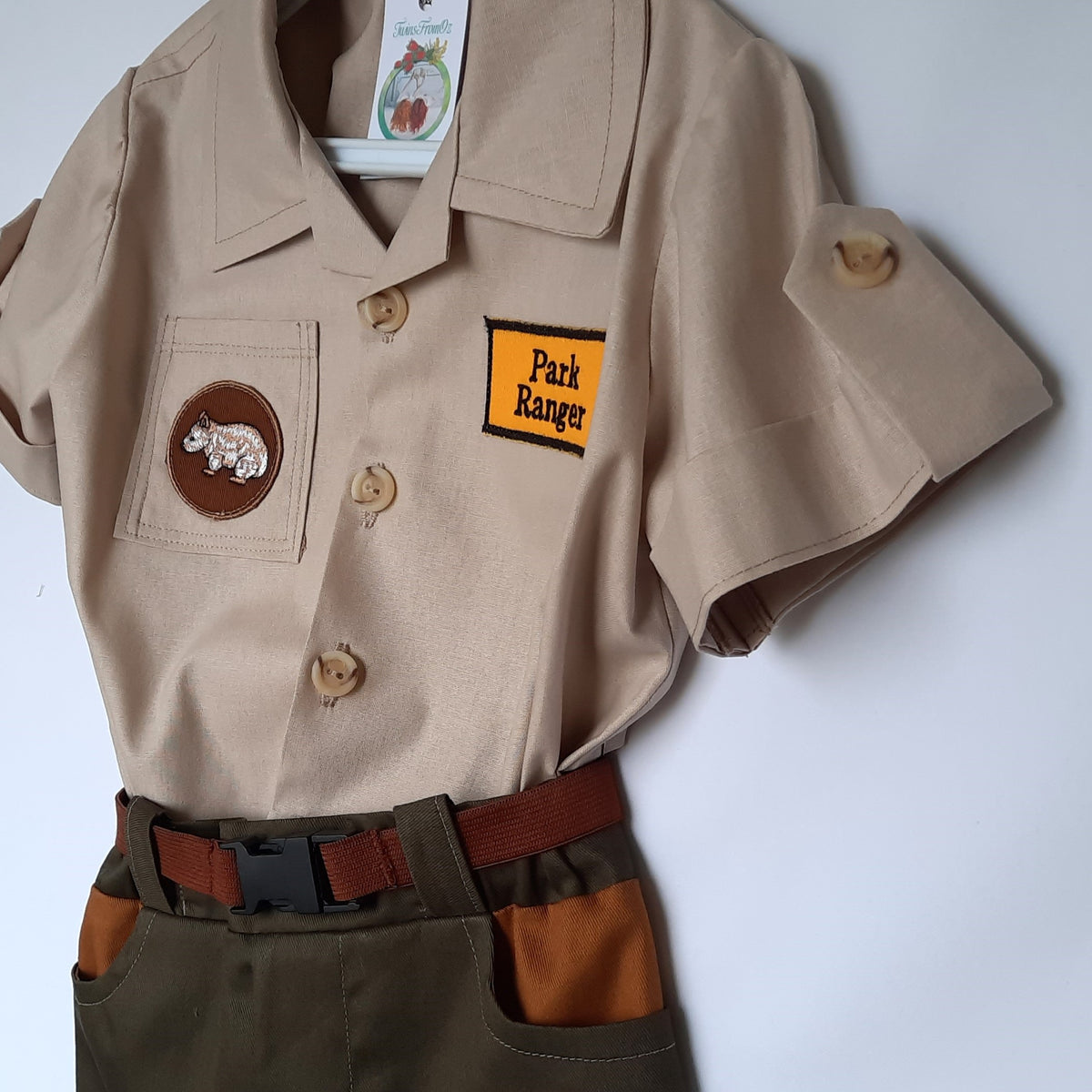 Kids Wombat Park Ranger Outfit: Shirt, Shorts & Belt - Sizes 1 - 6