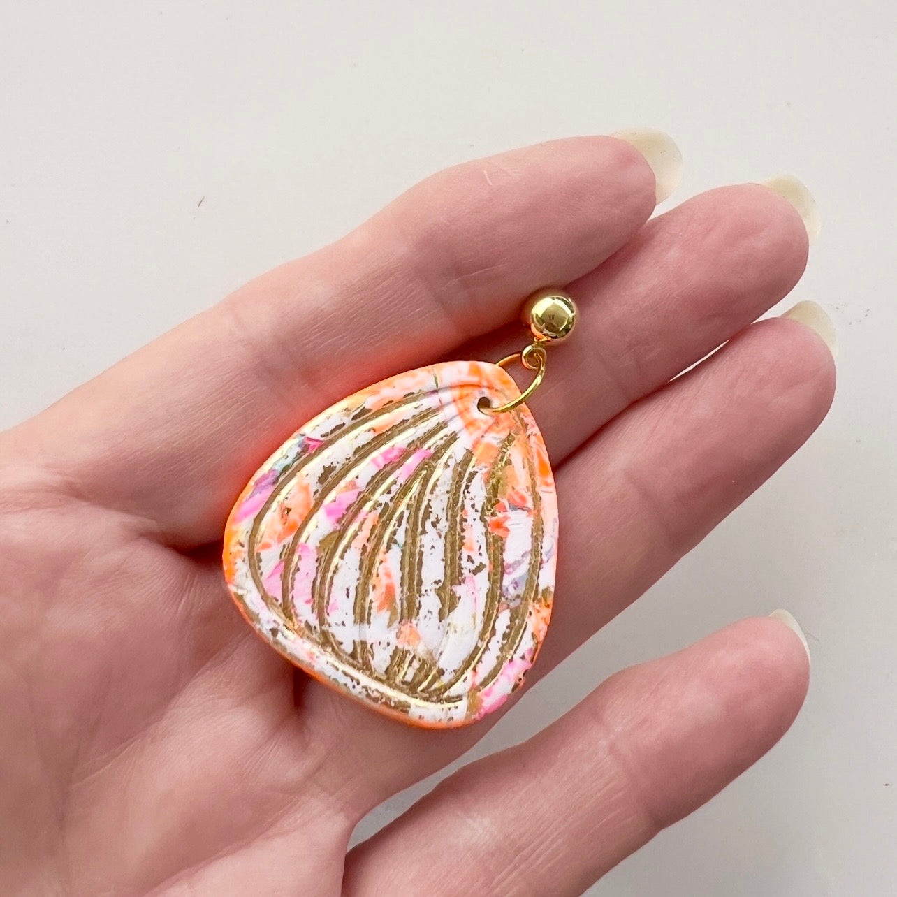 Earrings ~ Polymer Clay Dangles ~ Gold Leaf~ Neon