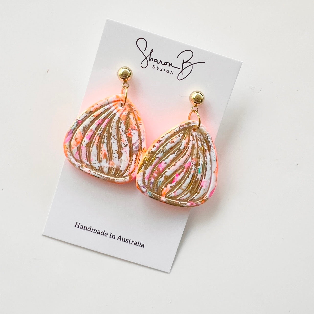 Earrings ~ Polymer Clay Dangles ~ Gold Leaf~ Neon