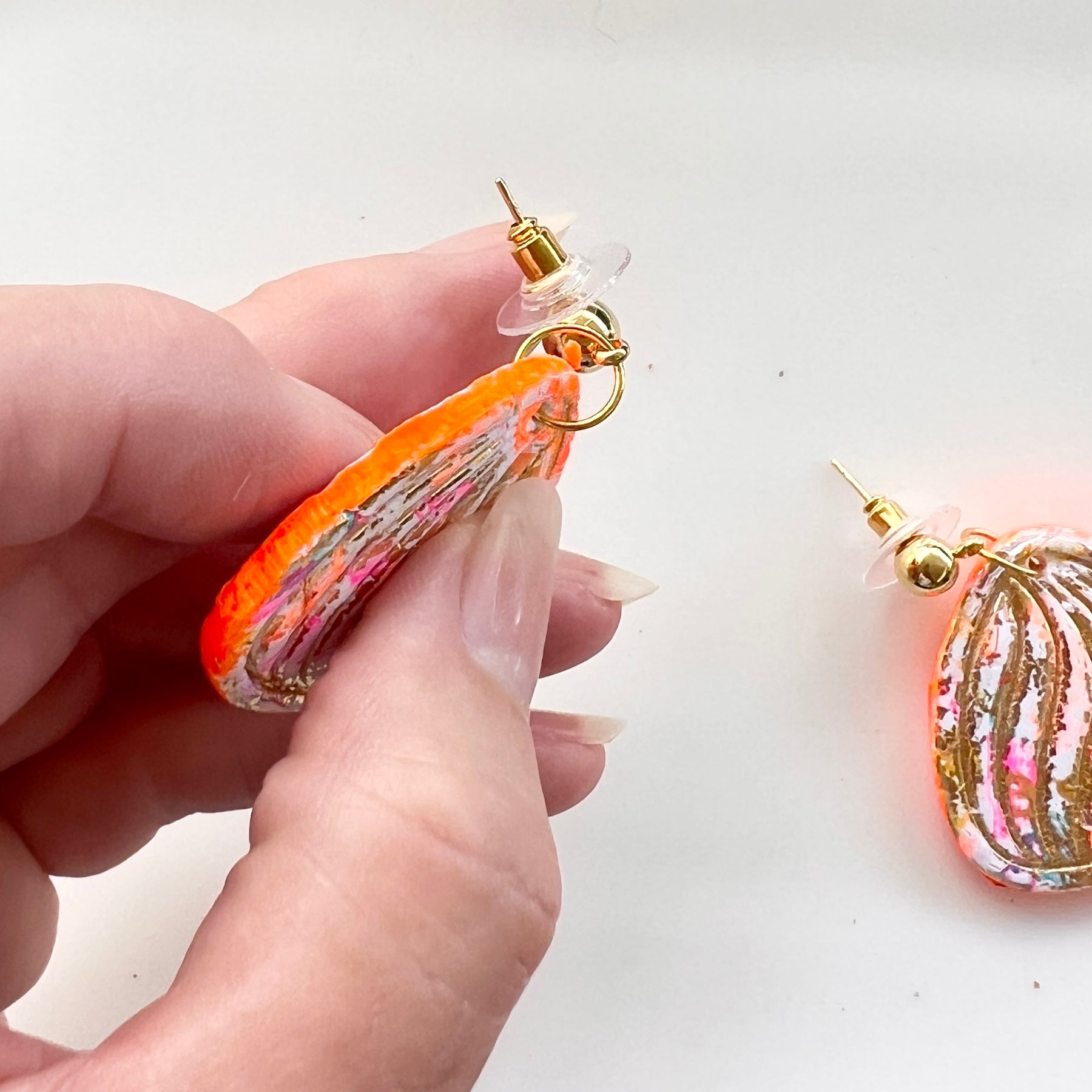 Earrings ~ Polymer Clay Dangles ~ Gold Leaf~ Neon