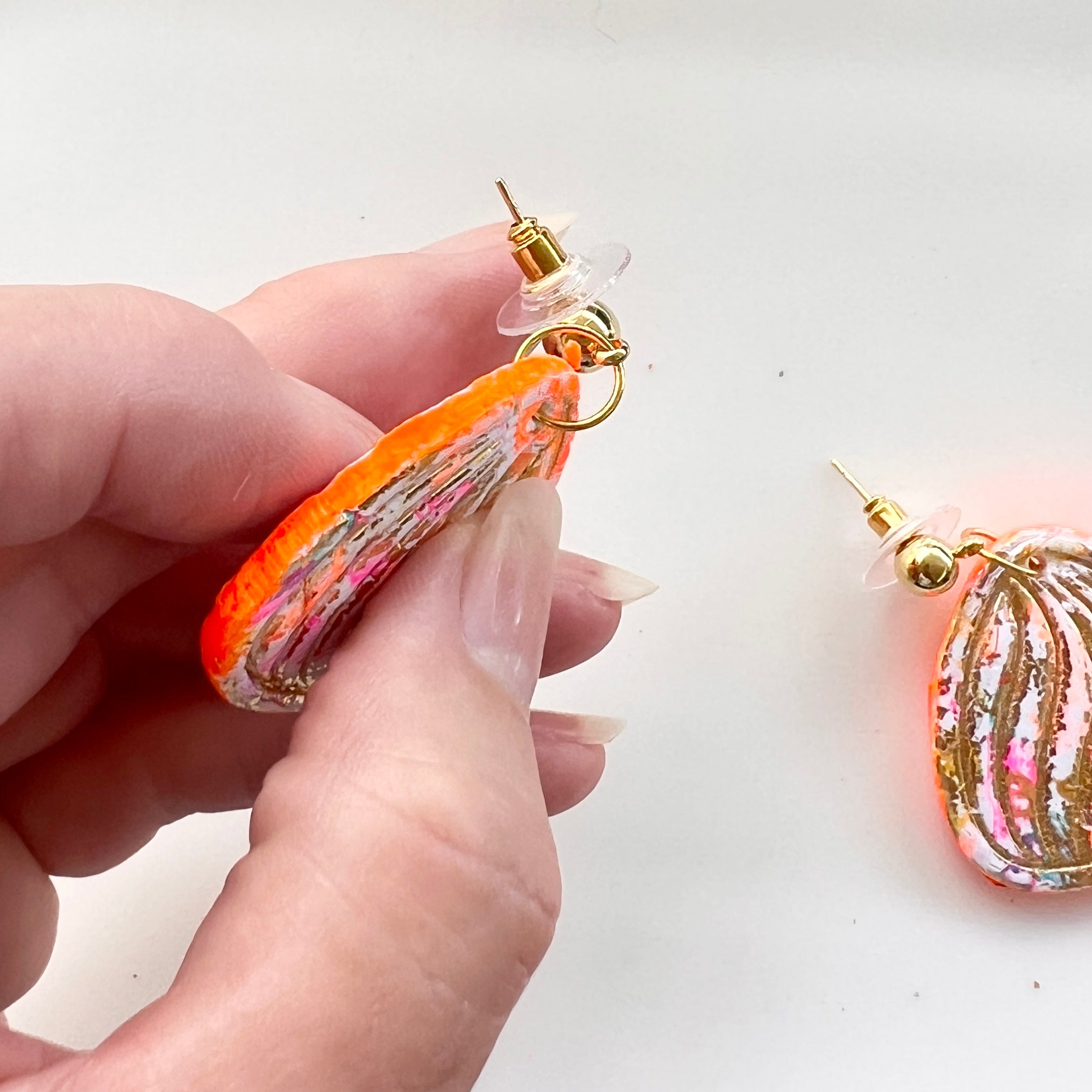 Earrings ~ Polymer Clay Dangles ~ Gold Leaf~ Neon