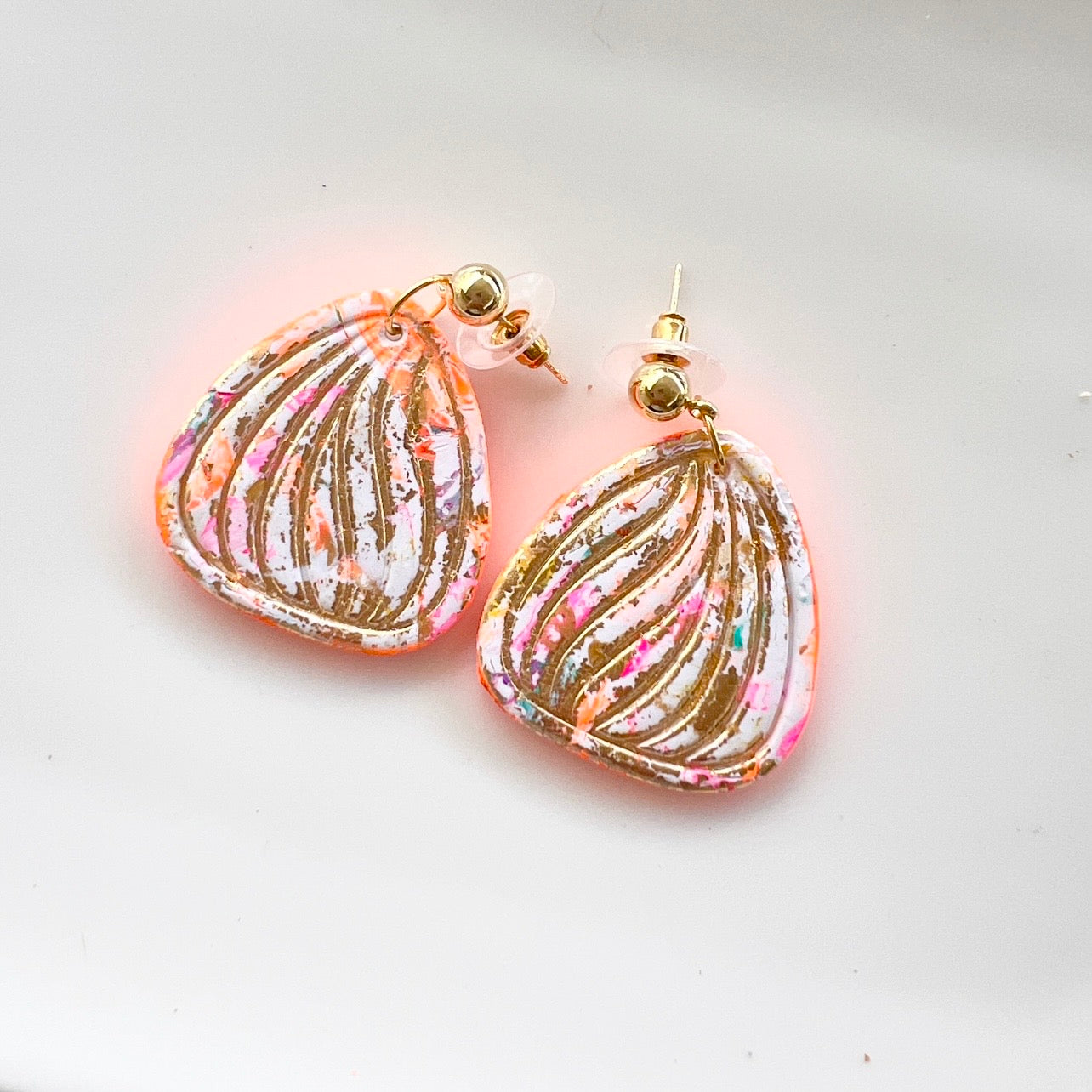 Earrings ~ Polymer Clay Dangles ~ Gold Leaf~ Neon