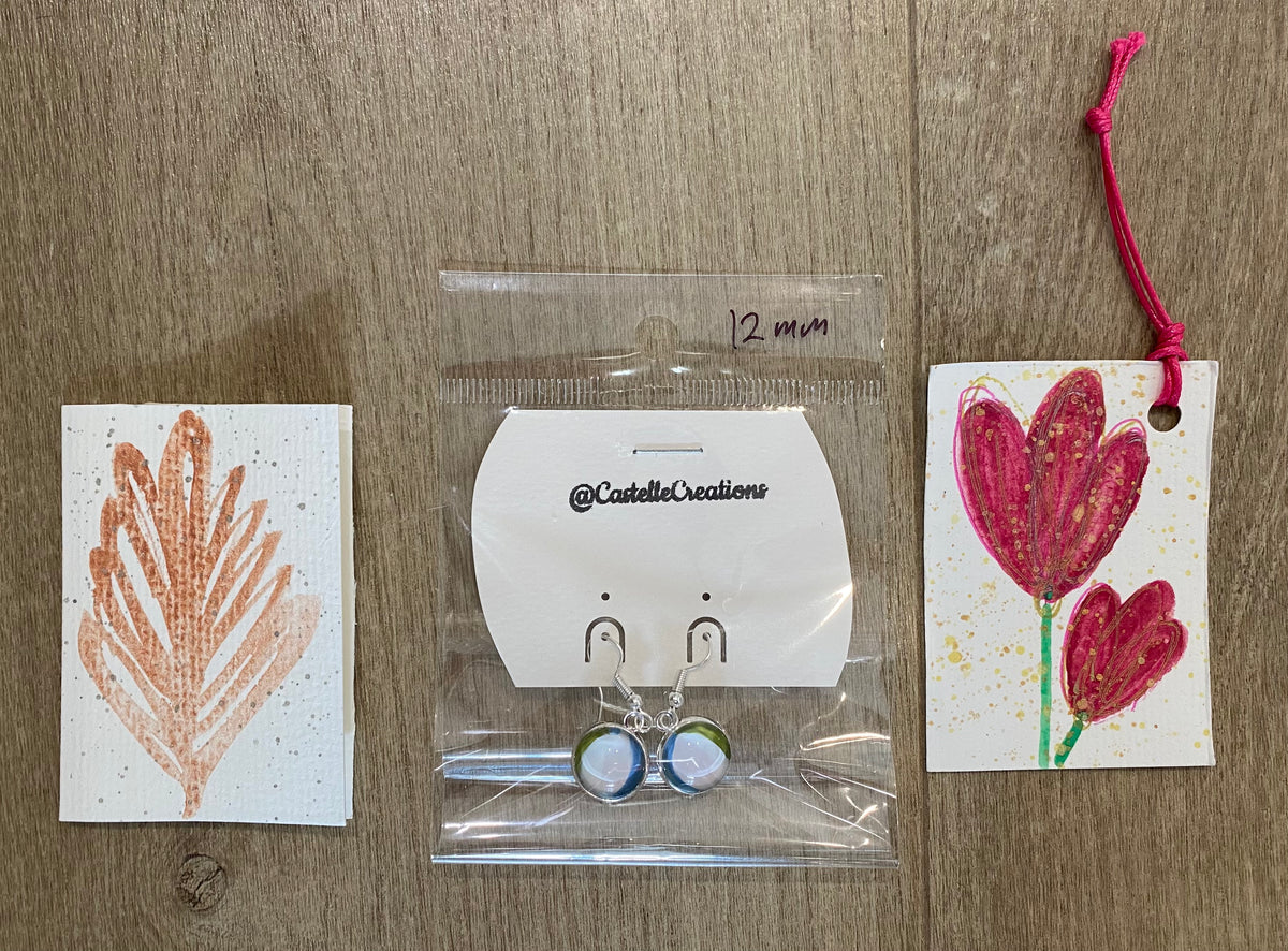 All Occasion Gift Bag – 6 Hand Painted Cards & Bookmarks plus a Pair of Earrings!