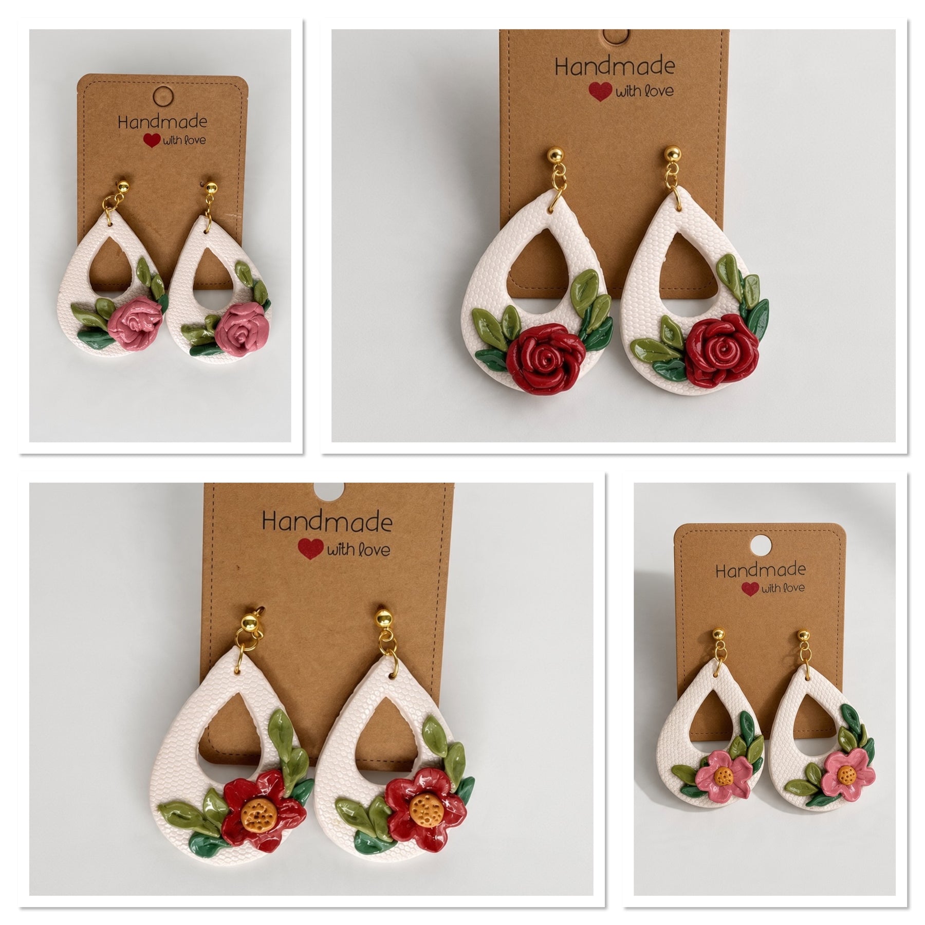Earthy botanical ivory earrings feature hand-sculpted Flowers