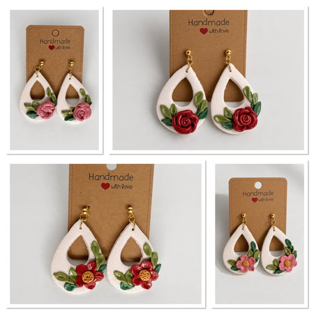 Earthy botanical ivory earrings feature hand-sculpted Flowers