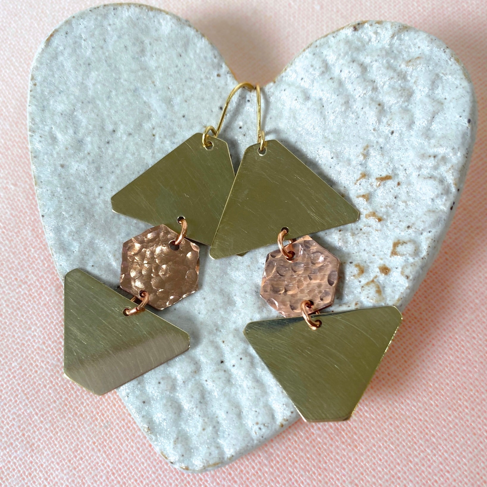 Geometric dangle earrings | Brass and copper | Statement earrings