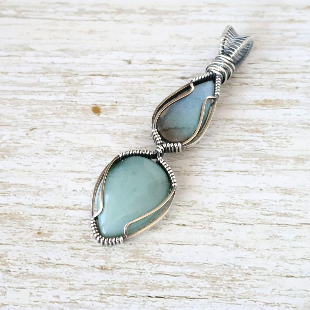 Sterling Silver Labradorite and Mtorolite Pendant ~ Calming Talisman of Awareness
