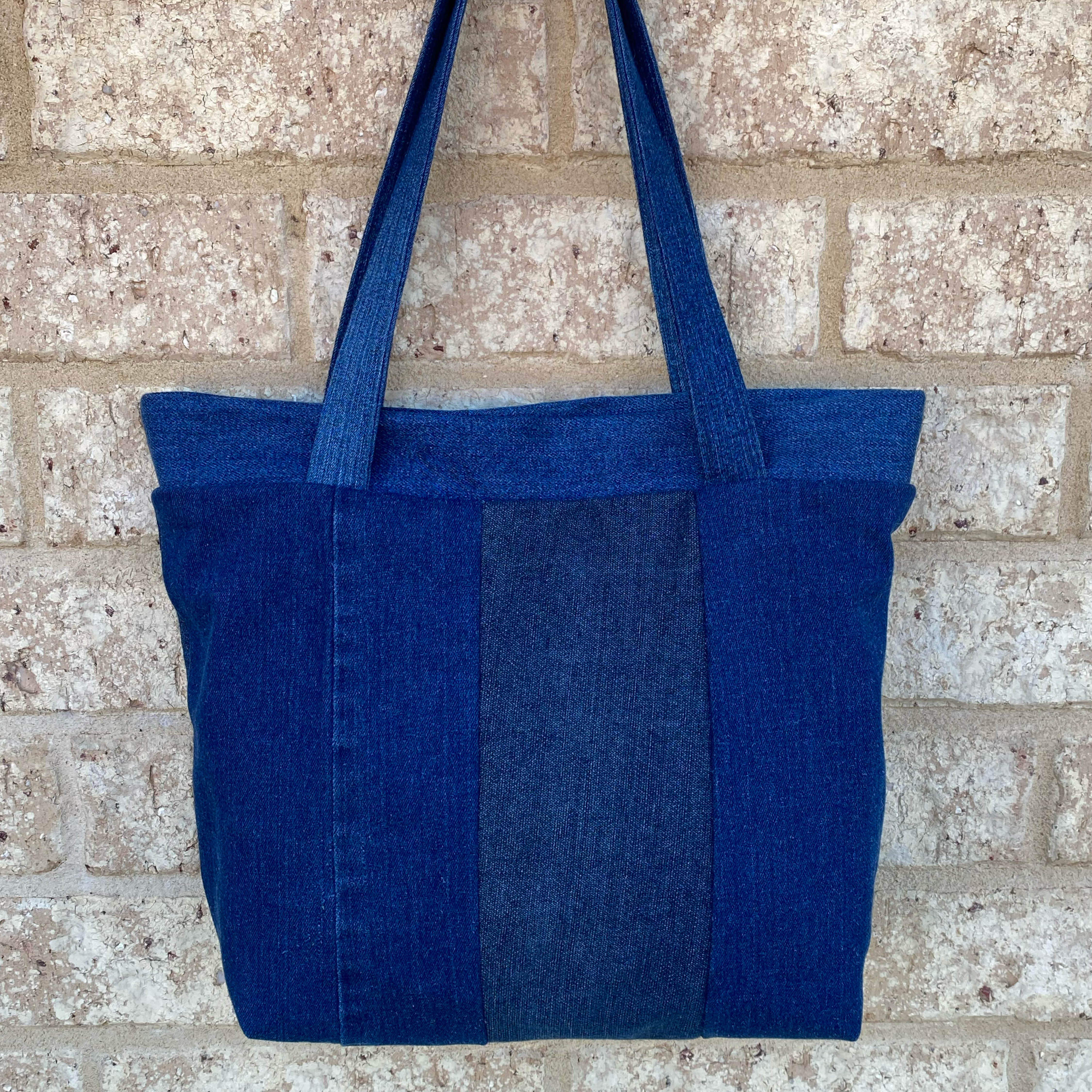 Green Wing Denim Handmade Tote Bag Upcycled Vintage Fabrics & Denim