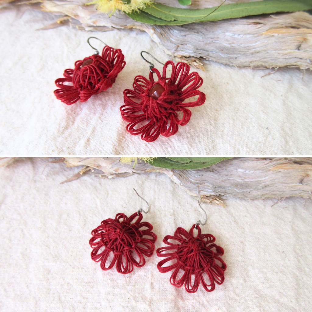 Heart Bloom | Red Handmade Flower Earrings with Choice of Gemstone | Woven Bloom Tales Collection