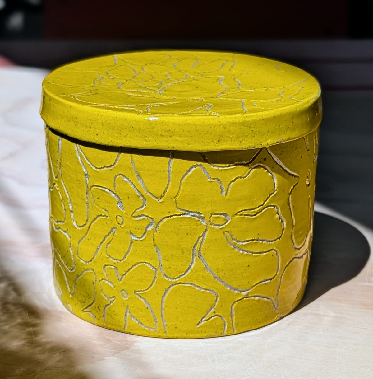 Golden Yellow Speckled Floral Ceramic Jar - 300ml