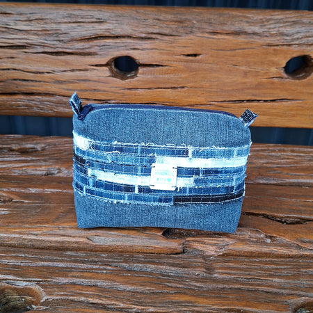 Recycled Strips Theme Denim Pouch