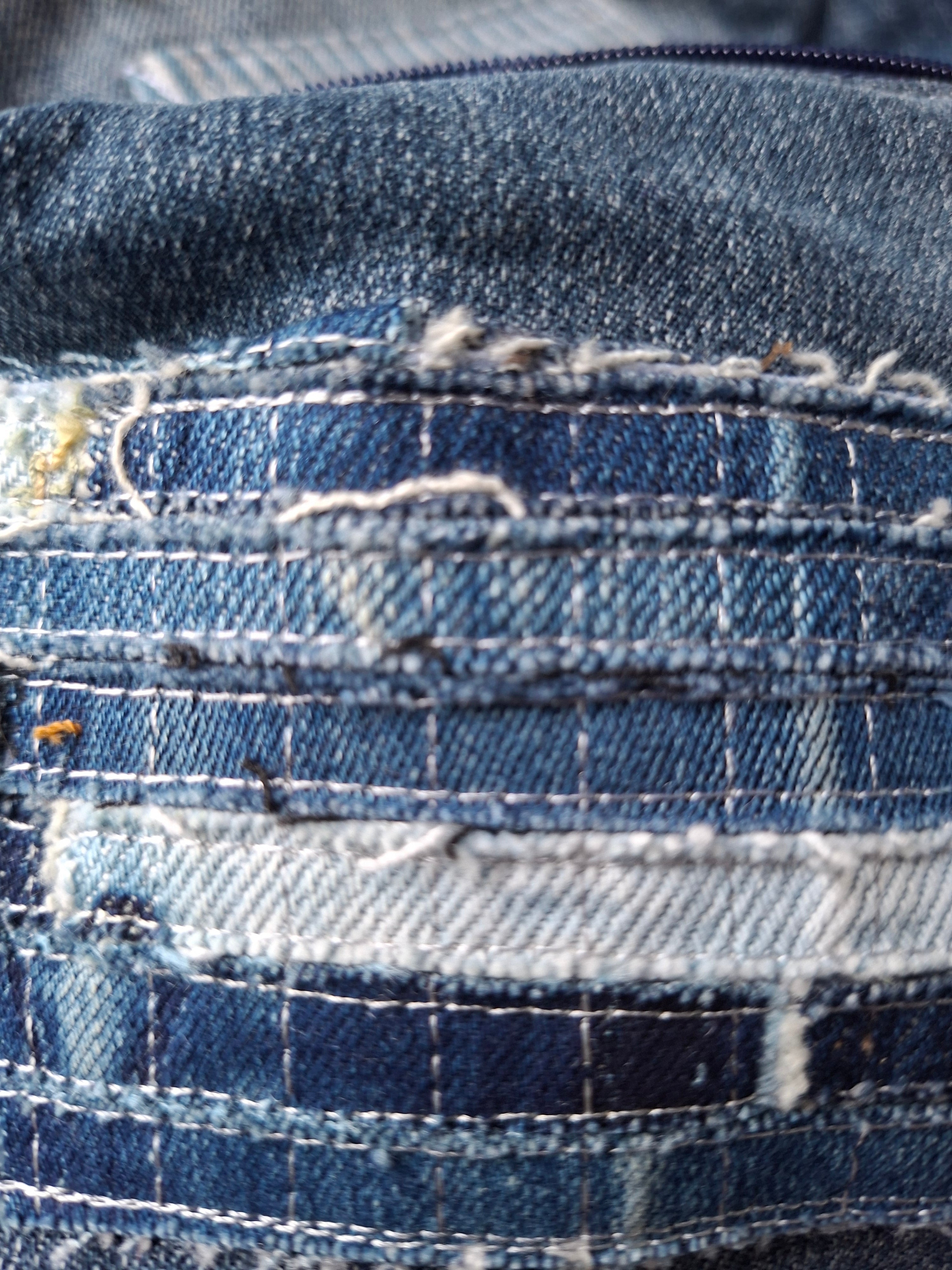 Recycled Strips Theme Denim Pouch