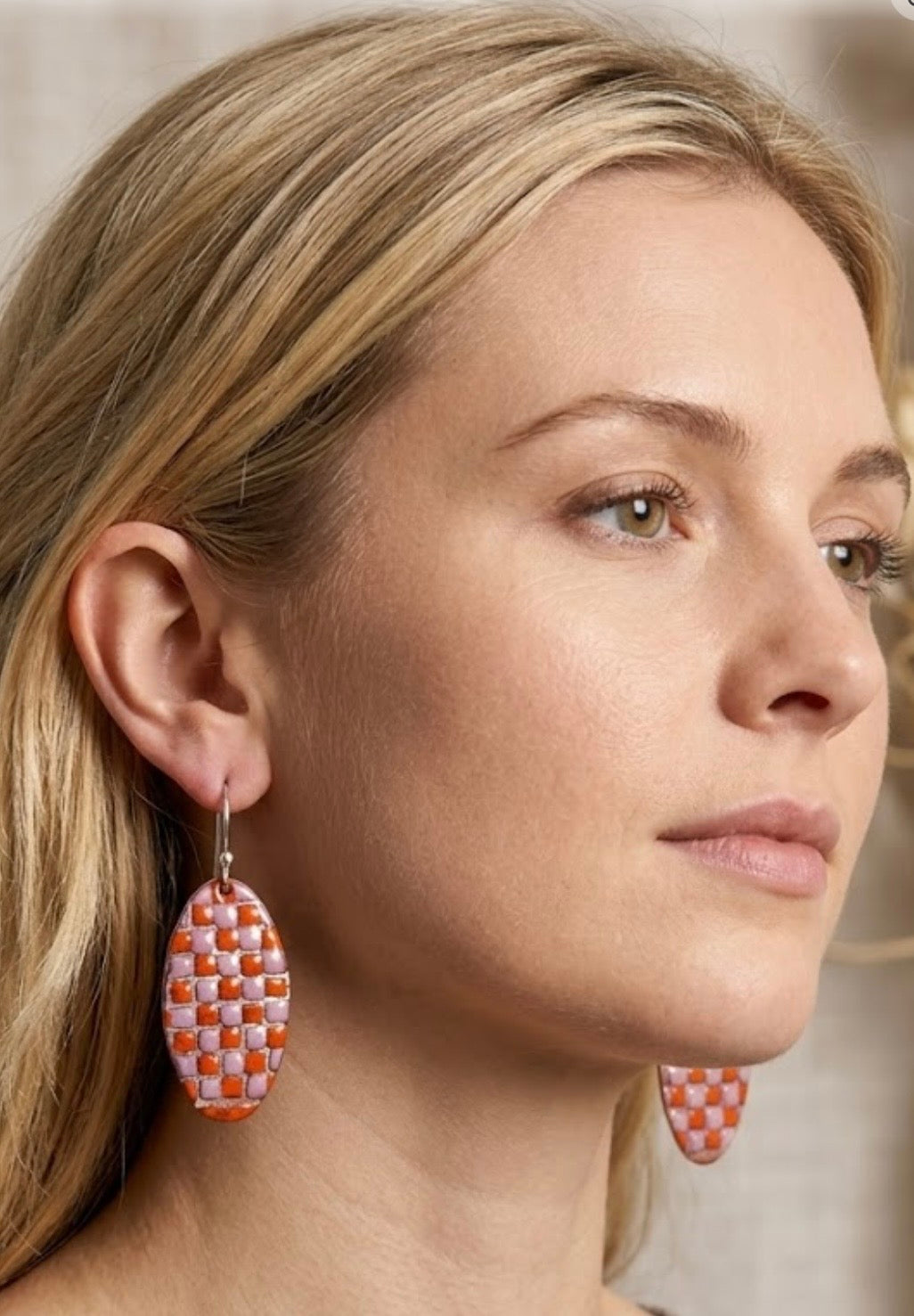 Patchwork enamel earrings. 5 colour ways