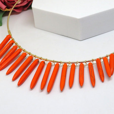 Orange Spike Wire Wrapped Choker Necklace