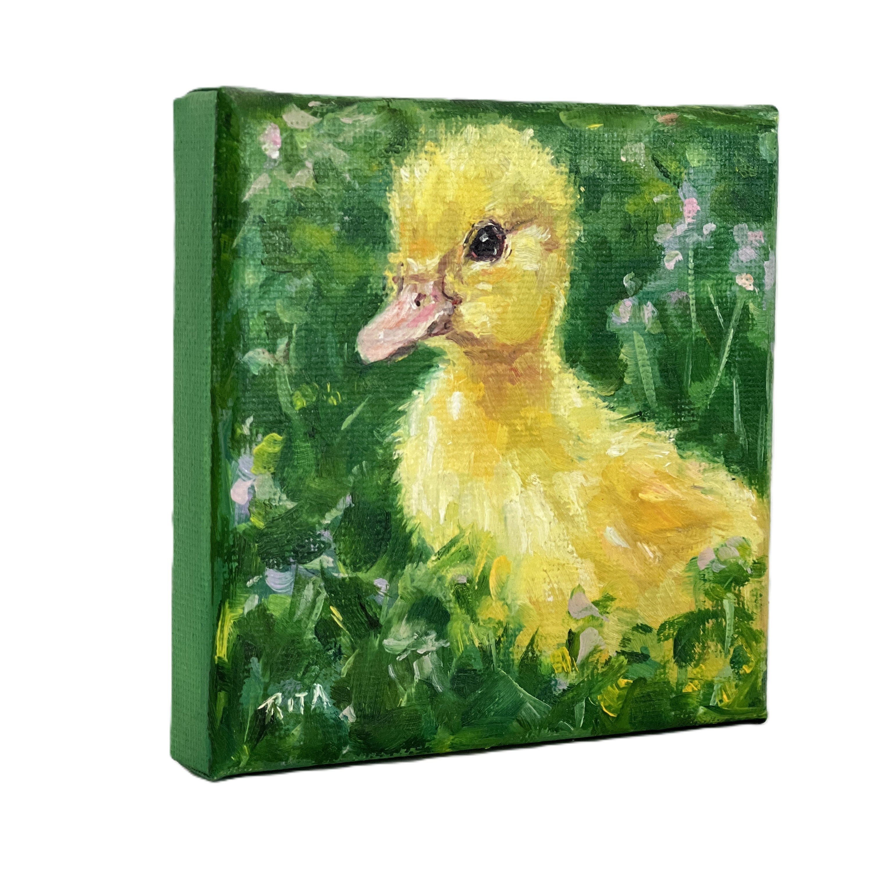 Yellow Duckling – Original Mini Oil Painting