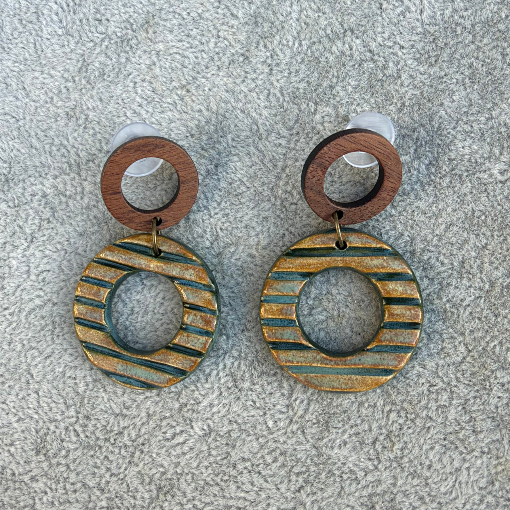 Earrings Ceramic Circle Stripe Dangles