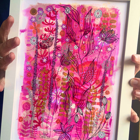 Original Hand-Painted Art: Ember Lines in Hot Pink
