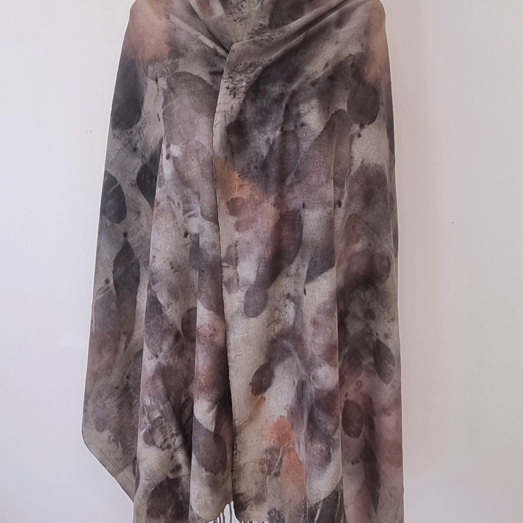 The Sienna - Raw Silk Large Ecoprint Shawl with Fringe