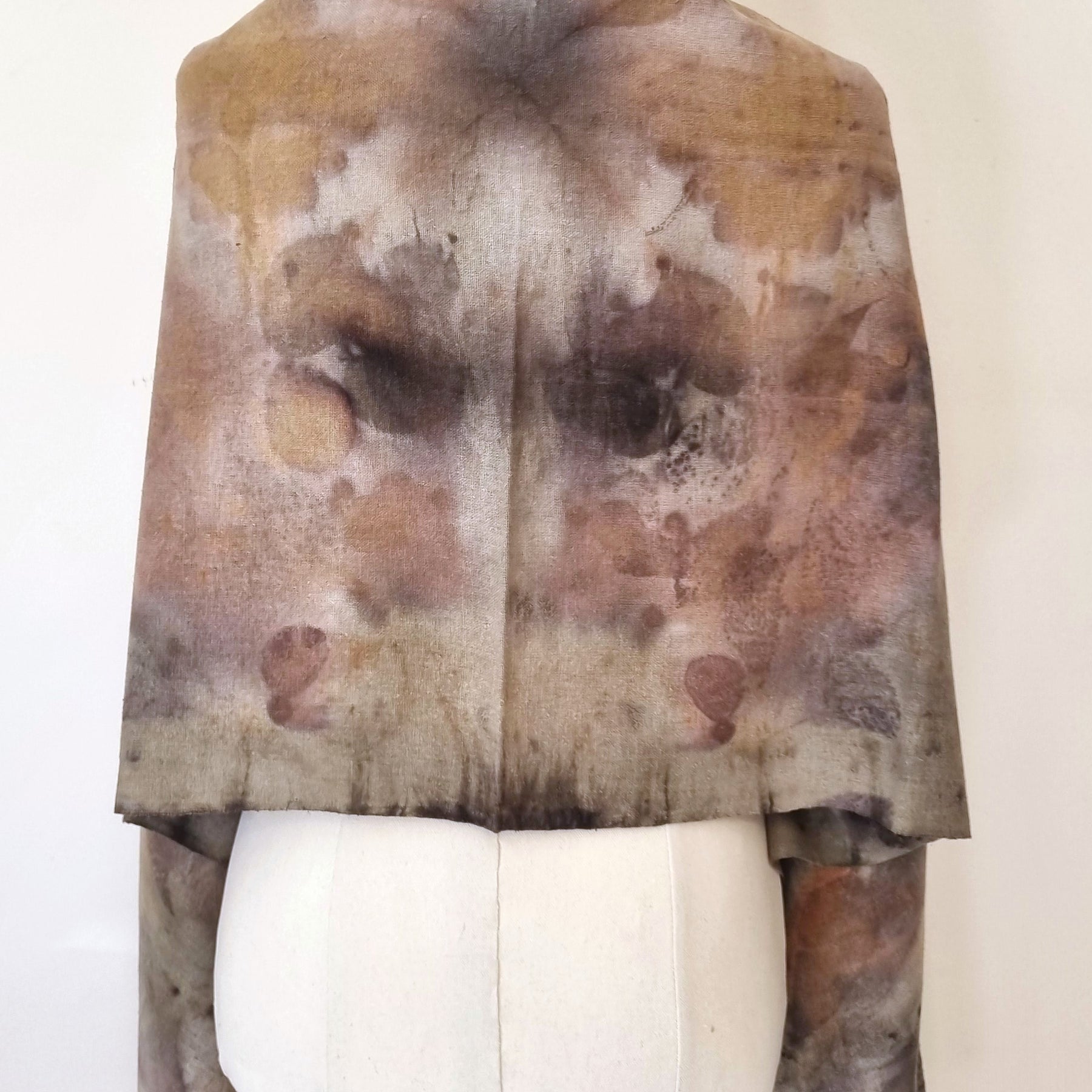 The Sienna - Raw Silk Large Ecoprint Shawl with Fringe