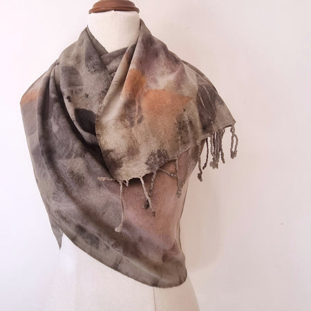 The Sienna - Raw Silk Large Ecoprint Shawl with Fringe