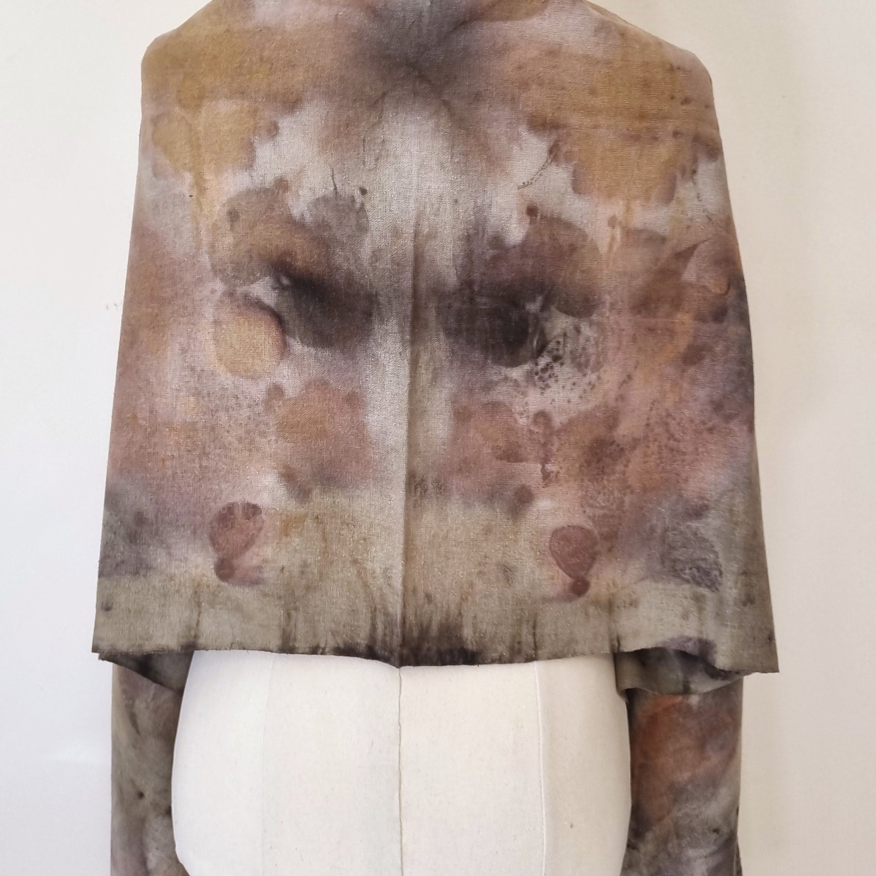The Sienna - Raw Silk Large Ecoprint Shawl with Fringe