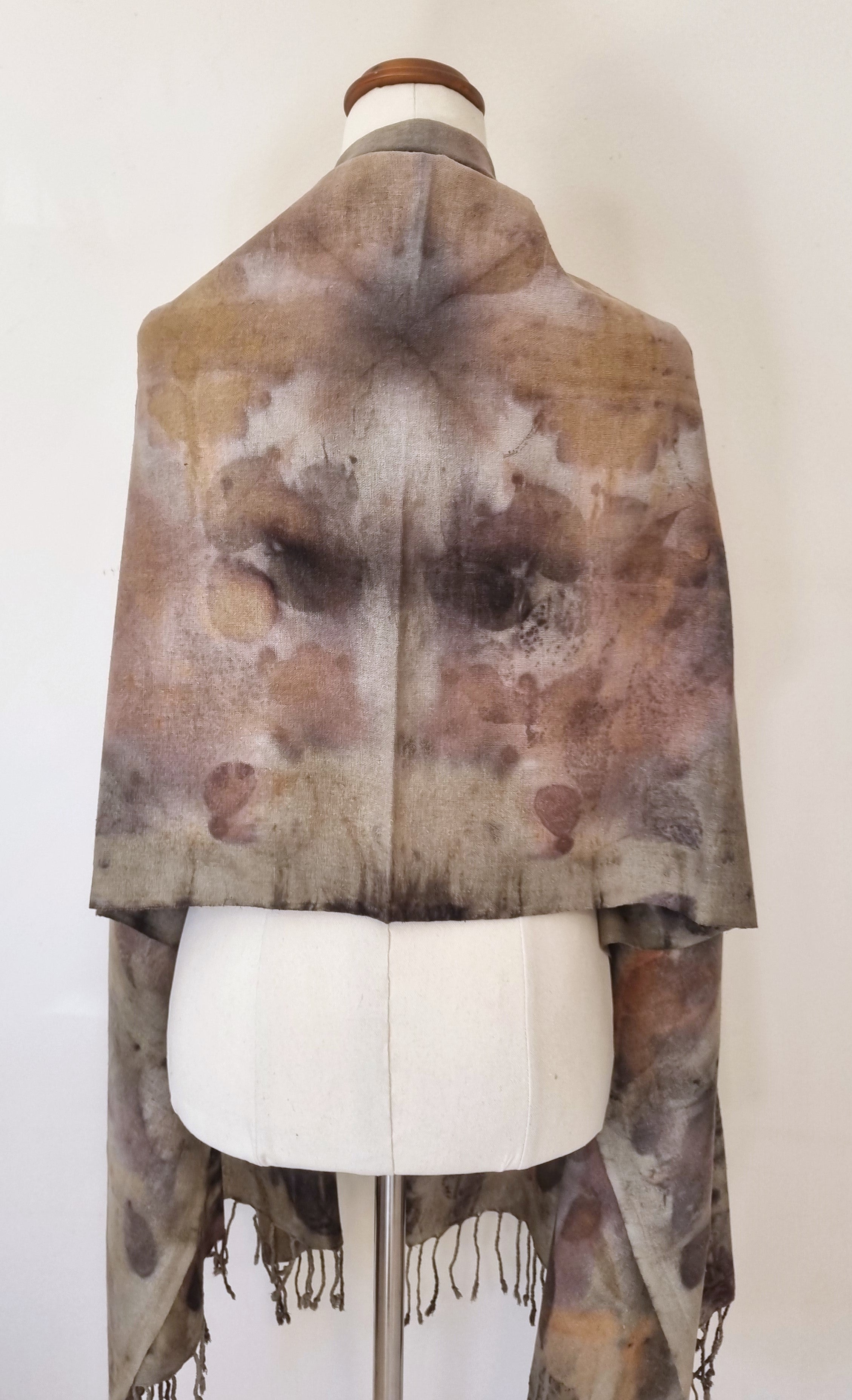 The Sienna - Raw Silk Large Ecoprint Shawl with Fringe