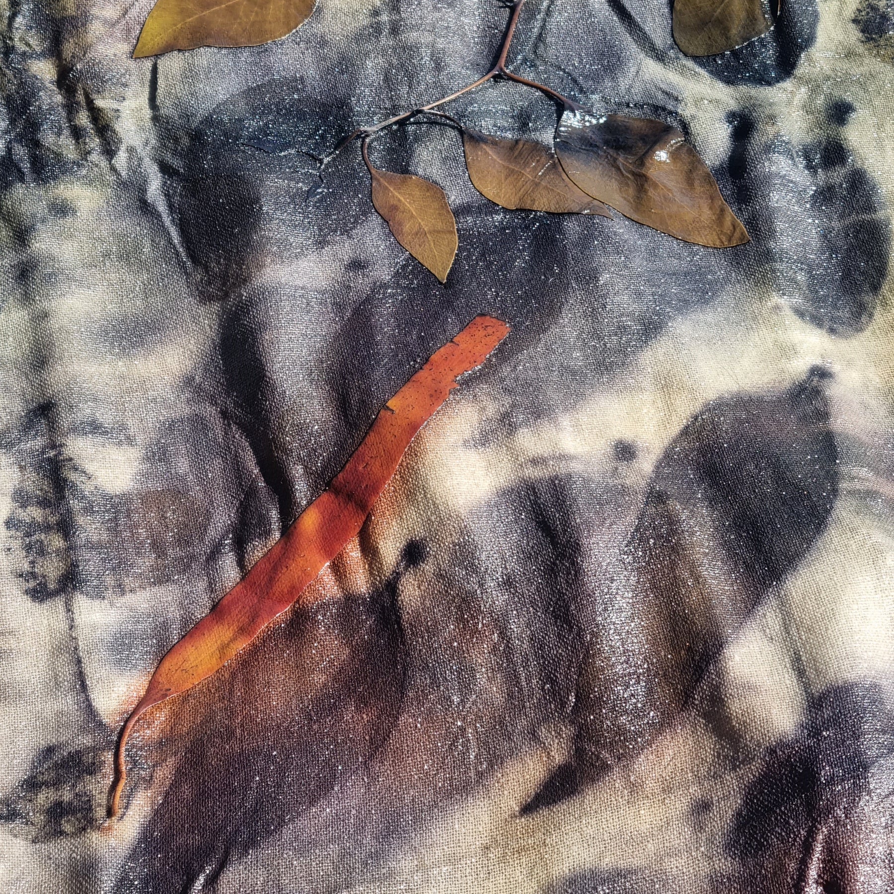 The Sienna - Raw Silk Large Ecoprint Shawl with Fringe