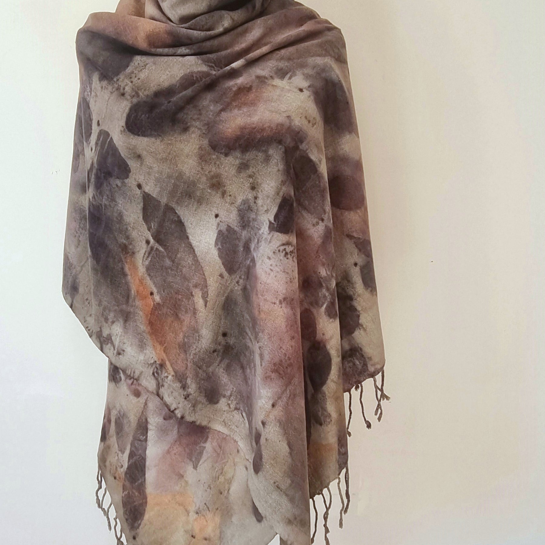 The Sienna - Raw Silk Large Ecoprint Shawl with Fringe