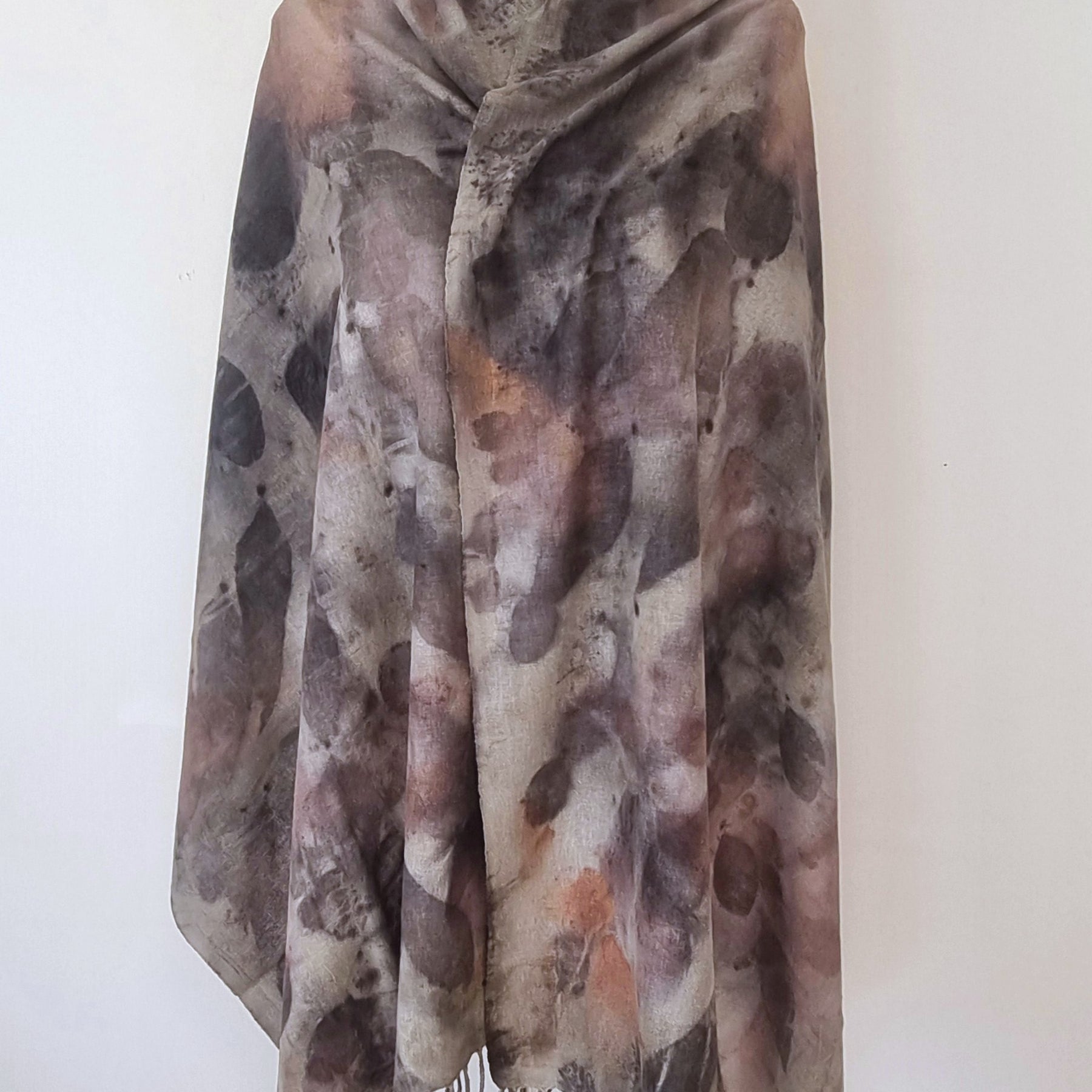 The Sienna - Raw Silk Large Ecoprint Shawl with Fringe